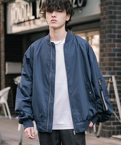 Rocky Monroe(ロッキーモンロー)の「新色追加 ポリDEWSPO オーバーサイズMA-1フライトジャケット/撥水加工ミリタリーブルゾン(MA-1・メンズ・カーキ/ブラック/ホワイト/ネイビー・XL/L/M)」の12枚目の写真