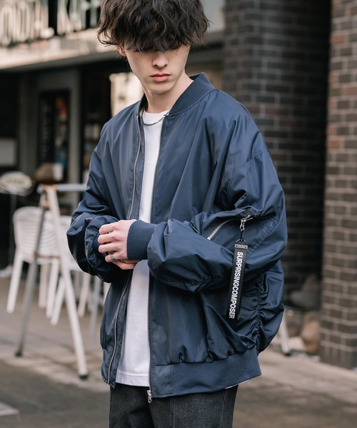 Rocky Monroe(ロッキーモンロー)の「新色追加 ポリDEWSPO オーバーサイズMA-1フライトジャケット/撥水加工ミリタリーブルゾン(MA-1・メンズ・カーキ/ブラック/ホワイト/ネイビー・XL/L/M)」の14枚目の写真