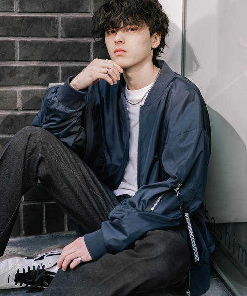 Rocky Monroe(ロッキーモンロー)の「新色追加 ポリDEWSPO オーバーサイズMA-1フライトジャケット/撥水加工ミリタリーブルゾン(MA-1・メンズ・カーキ/ブラック/ホワイト/ネイビー・XL/L/M)」の18枚目の写真