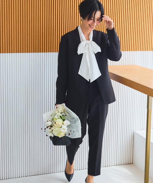 洗える・シワになりにくい》2点セット 正解 ノーカラージャケット