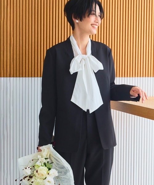 洗える・シワになりにくい》2点セット 正解 ノーカラージャケット