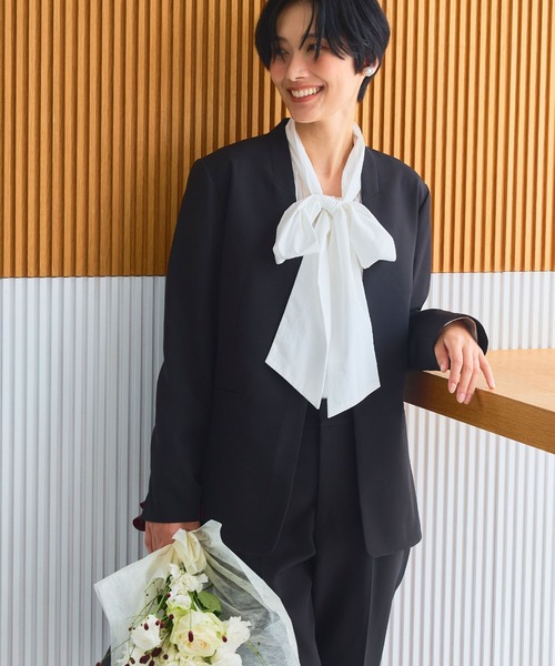 洗える・シワになりにくい》2点セット 正解 ノーカラージャケット