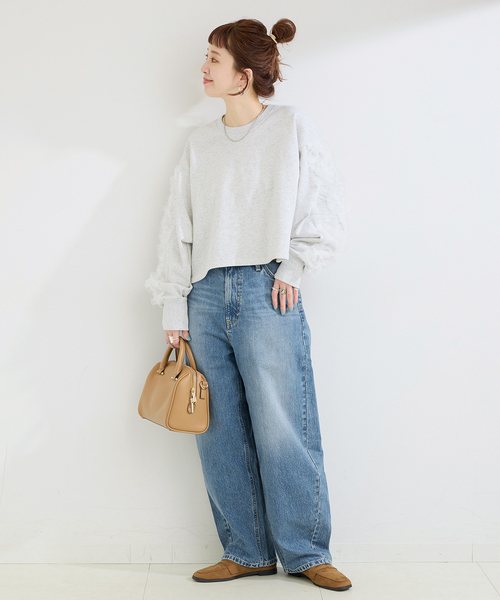 B.C STOCK(ベーセーストック)の「ウォッシャブル / チュールフリルスリーブtops(Tシャツ/カットソー・レディース・チャコールグレー/ライトグレー・FREE)」の3枚目の写真