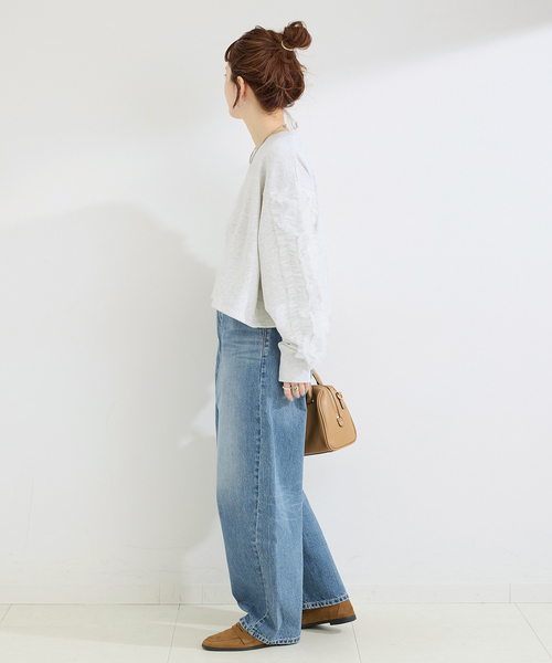 B.C STOCK(ベーセーストック)の「ウォッシャブル / チュールフリルスリーブtops(Tシャツ/カットソー・レディース・チャコールグレー/ライトグレー・FREE)」の4枚目の写真