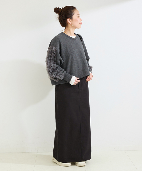 B.C STOCK(ベーセーストック)の「ウォッシャブル / チュールフリルスリーブtops(Tシャツ/カットソー・レディース・チャコールグレー/ライトグレー・FREE)」の9枚目の写真