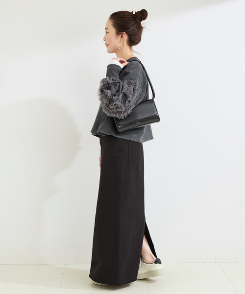 B.C STOCK(ベーセーストック)の「ウォッシャブル / チュールフリルスリーブtops(Tシャツ/カットソー・レディース・チャコールグレー/ライトグレー・FREE)」の10枚目の写真