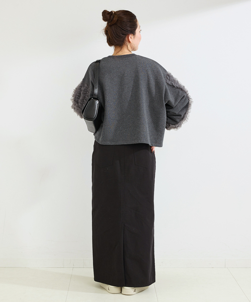 B.C STOCK(ベーセーストック)の「ウォッシャブル / チュールフリルスリーブtops(Tシャツ/カットソー・レディース・チャコールグレー/ライトグレー・FREE)」の12枚目の写真