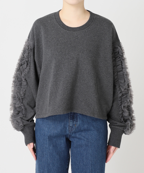 B.C STOCK(ベーセーストック)の「ウォッシャブル / チュールフリルスリーブtops(Tシャツ/カットソー・レディース・チャコールグレー/ライトグレー・FREE)」の17枚目の写真