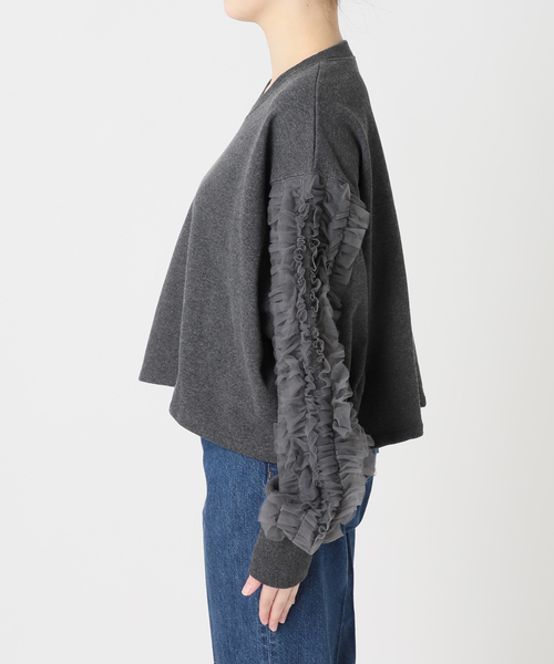 B.C STOCK(ベーセーストック)の「ウォッシャブル / チュールフリルスリーブtops(Tシャツ/カットソー・レディース・チャコールグレー/ライトグレー・FREE)」の18枚目の写真