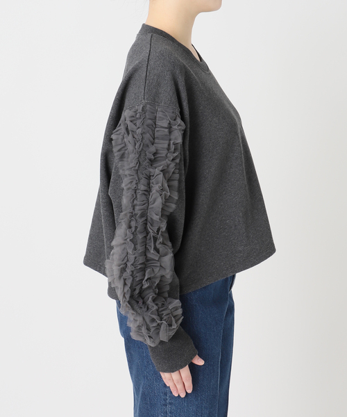 B.C STOCK(ベーセーストック)の「ウォッシャブル / チュールフリルスリーブtops(Tシャツ/カットソー・レディース・チャコールグレー/ライトグレー・FREE)」の20枚目の写真