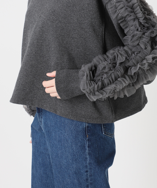 B.C STOCK(ベーセーストック)の「ウォッシャブル / チュールフリルスリーブtops(Tシャツ/カットソー・レディース・チャコールグレー/ライトグレー・FREE)」の22枚目の写真