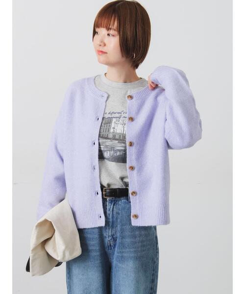 Lugnoncure(ルノンキュール)の「ウール混ふわふわクルーネックカーディガン(カーディガン/ボレロ・レディース・パープル/ピンク/チャコールグレー/ベージュ/ミント・F)」の1枚目の写真