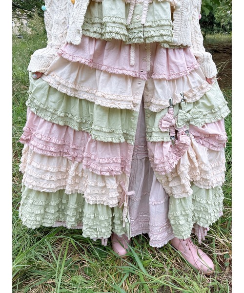 PINK HOUSE 配色フリル ロングティアードスカート ピンク PINK HOUSE（ピンクハウス）の「配色フリルスカート（スカート）」 - WEAR