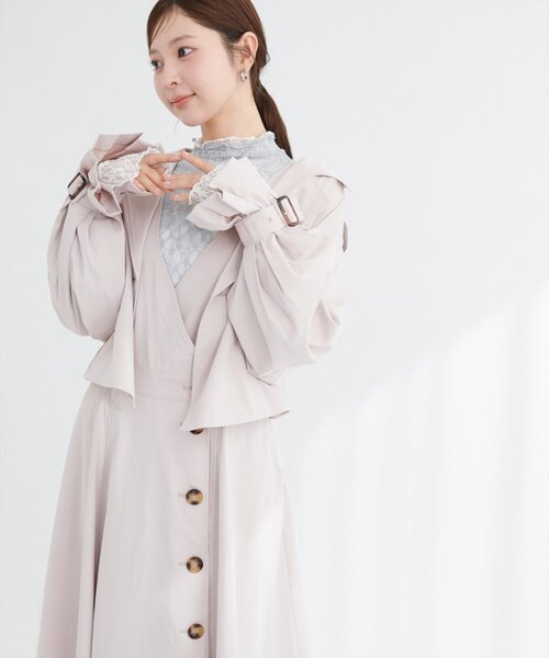 natural couture（ナチュラルクチュール）の「【1/1～4限定受注販売】ショートトレンチ+ジャンスカセット（ワンピース・レディース・ベージュ/アイボリー/チャコールグレー・MEDIUM/LARGE）」の2枚目の写真