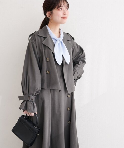 natural couture（ナチュラルクチュール）の「【1/1～4限定受注販売】ショートトレンチ+ジャンスカセット（ワンピース・レディース・ベージュ/アイボリー/チャコールグレー・MEDIUM/LARGE）」の4枚目の写真