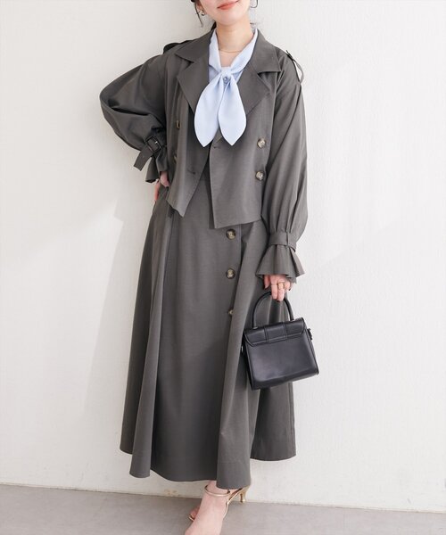 natural couture（ナチュラルクチュール）の「【1/1～4限定受注販売】ショートトレンチ+ジャンスカセット（ワンピース・レディース・ベージュ/アイボリー/チャコールグレー・MEDIUM/LARGE）」の5枚目の写真