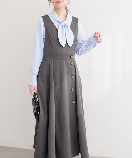 natural couture（ナチュラルクチュール）の「【1/1～4限定受注販売】ショートトレンチ+ジャンスカセット（ワンピース・レディース・ベージュ/アイボリー/チャコールグレー・MEDIUM/LARGE）」の7枚目の写真