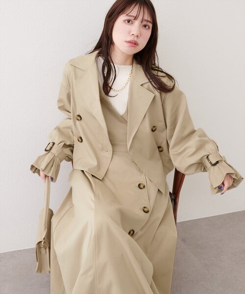 natural couture（ナチュラルクチュール）の「【1/1～4限定受注販売】ショートトレンチ+ジャンスカセット（ワンピース・レディース・ベージュ/アイボリー/チャコールグレー・MEDIUM/LARGE）」の10枚目の写真