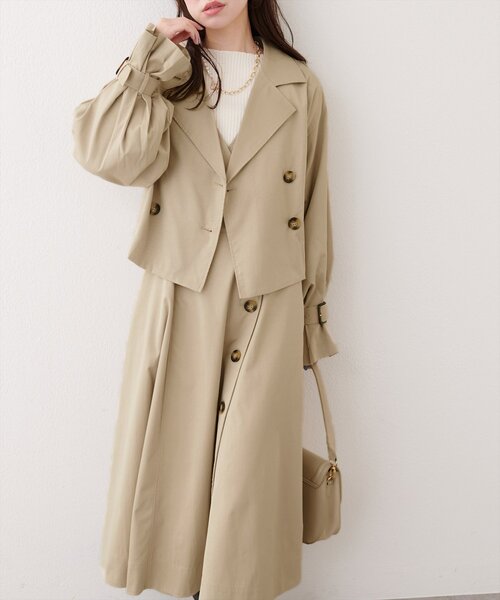 natural couture（ナチュラルクチュール）の「【1/1～4限定受注販売】ショートトレンチ+ジャンスカセット（ワンピース・レディース・ベージュ/アイボリー/チャコールグレー・MEDIUM/LARGE）」の11枚目の写真