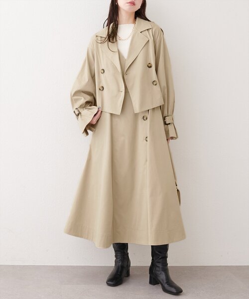 natural couture（ナチュラルクチュール）の「【1/1～4限定受注販売】ショートトレンチ+ジャンスカセット（ワンピース・レディース・ベージュ/アイボリー/チャコールグレー・MEDIUM/LARGE）」の12枚目の写真
