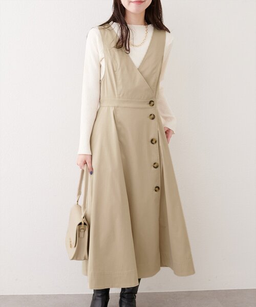 natural couture（ナチュラルクチュール）の「【1/1～4限定受注販売】ショートトレンチ+ジャンスカセット（ワンピース・レディース・ベージュ/アイボリー/チャコールグレー・MEDIUM/LARGE）」の15枚目の写真