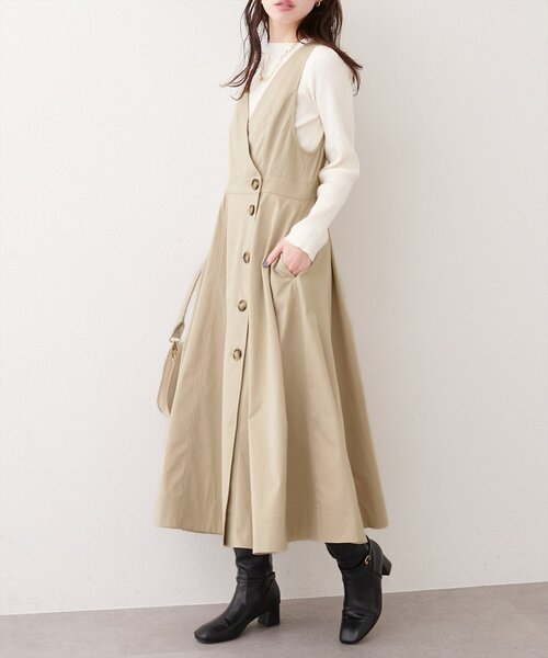 natural couture（ナチュラルクチュール）の「【1/1～4限定受注販売】ショートトレンチ+ジャンスカセット（ワンピース・レディース・ベージュ/アイボリー/チャコールグレー・MEDIUM/LARGE）」の16枚目の写真