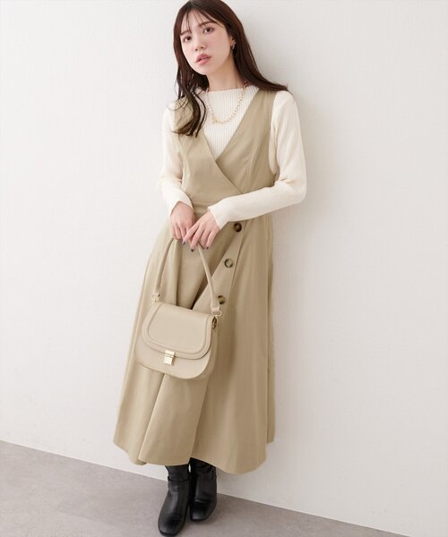 natural couture（ナチュラルクチュール）の「【1/1～4限定受注販売】ショートトレンチ+ジャンスカセット（ワンピース・レディース・ベージュ/アイボリー/チャコールグレー・MEDIUM/LARGE）」の17枚目の写真