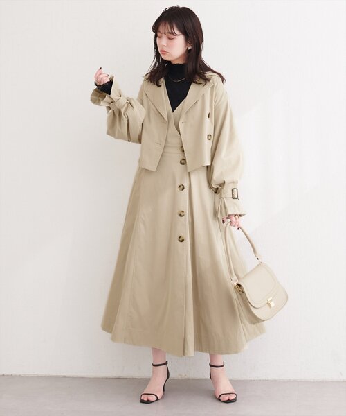 natural couture（ナチュラルクチュール）の「【1/1～4限定受注販売】ショートトレンチ+ジャンスカセット（ワンピース・レディース・ベージュ/アイボリー/チャコールグレー・MEDIUM/LARGE）」の22枚目の写真