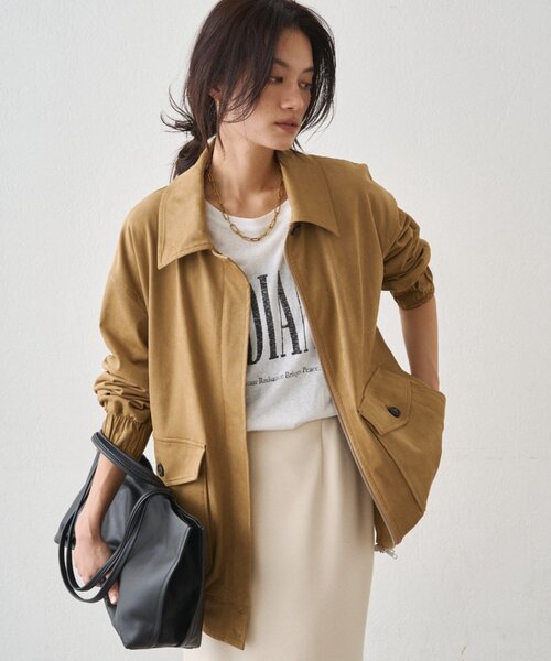 LOUNGEDRESS（ラウンジドレス）の「フェイクスウェードブルゾン（ブルゾン・レディース・キャメル/アイボリー・FREE）」の3枚目の写真