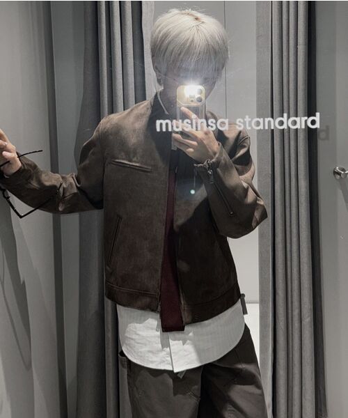 MUSINSA STANDARD（ムシンサスタンダード）の「シンセティックスエードレーサージャケット[ブラウン]（ライダースジャケット・メンズ・その他・MEDIUM/LARGE/X-LARGE/XX-LARGE）」の14枚目の写真