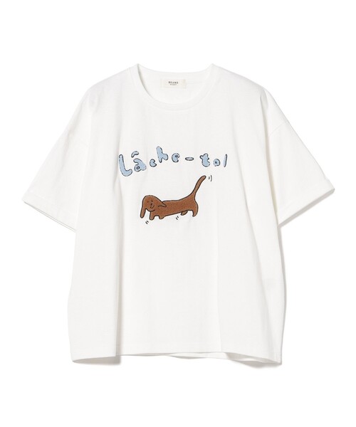 BEAMS HEART(ビームスハート)の「アニマル サガラ刺繍 Tシャツ(Tシャツ/カットソー・レディース・ホワイト系その他5/チャコールグレー/オフホワイト・FREE)」の1枚目の写真
