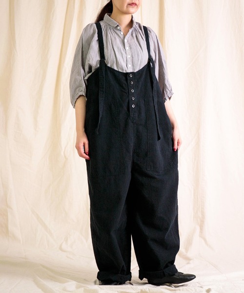 Brocante（ブロカント）の「[Brocante / ブロカント] 綿麻キャンバス サロペット（サロペット/オーバーオール・レディース・ブラック/アイボリー・2）」の4枚目の写真