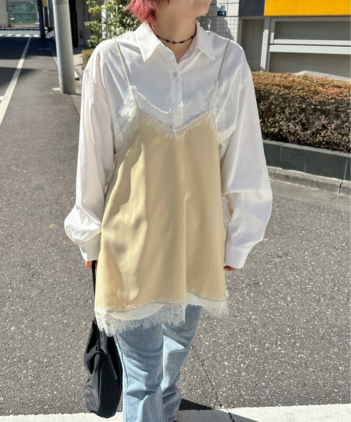 PILIT(ピリット)の「ランダムヘム サテンレースキャミソール(キャミソール・レディース・ベージュ/ブルー/アイボリー・MEDIUM)」の7枚目の写真