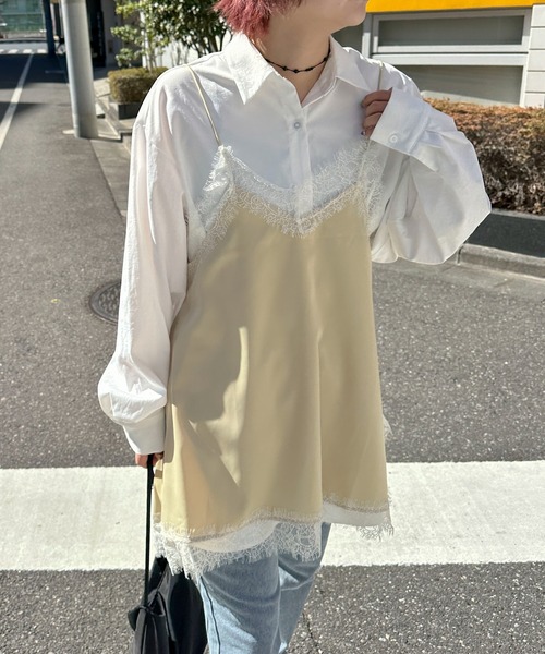 PILIT(ピリット)の「ランダムヘム サテンレースキャミソール(キャミソール・レディース・ベージュ/ブルー/アイボリー・MEDIUM)」の8枚目の写真