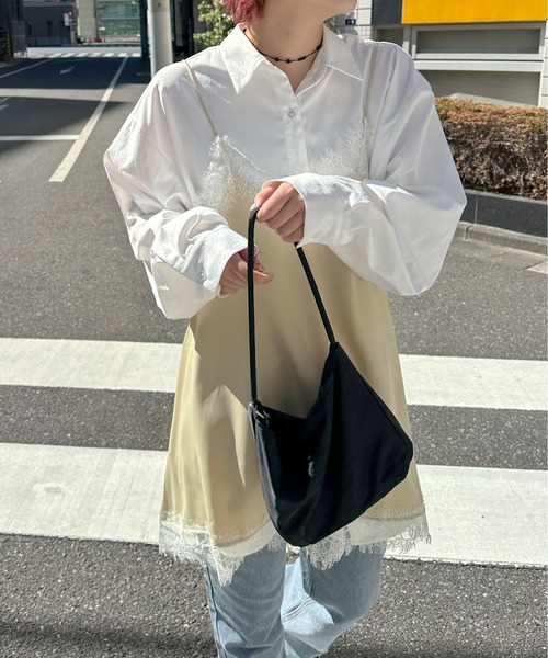 PILIT(ピリット)の「ランダムヘム サテンレースキャミソール(キャミソール・レディース・ベージュ/ブルー/アイボリー・MEDIUM)」の9枚目の写真