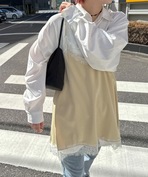 PILIT(ピリット)の「ランダムヘム サテンレースキャミソール(キャミソール・レディース・ベージュ/ブルー/アイボリー・MEDIUM)」の10枚目の写真