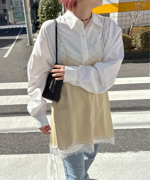 PILIT(ピリット)の「ランダムヘム サテンレースキャミソール(キャミソール・レディース・ベージュ/ブルー/アイボリー・MEDIUM)」の11枚目の写真