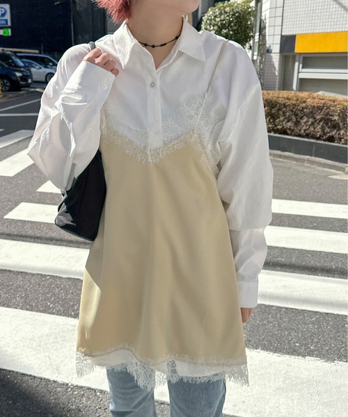 PILIT(ピリット)の「ランダムヘム サテンレースキャミソール(キャミソール・レディース・ベージュ/ブルー/アイボリー・MEDIUM)」の12枚目の写真