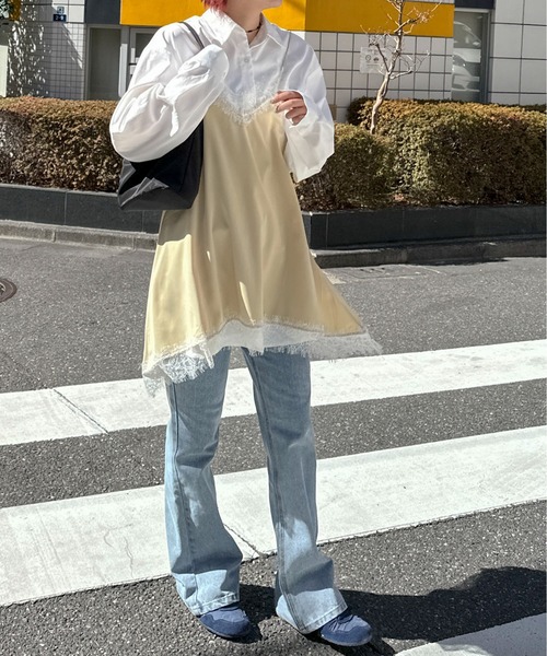 PILIT(ピリット)の「ランダムヘム サテンレースキャミソール(キャミソール・レディース・ベージュ/ブルー/アイボリー・MEDIUM)」の15枚目の写真