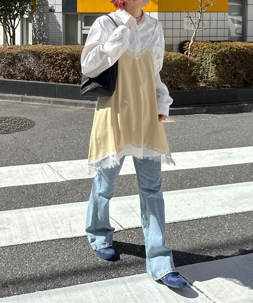 PILIT(ピリット)の「ランダムヘム サテンレースキャミソール(キャミソール・レディース・ベージュ/ブルー/アイボリー・MEDIUM)」の16枚目の写真