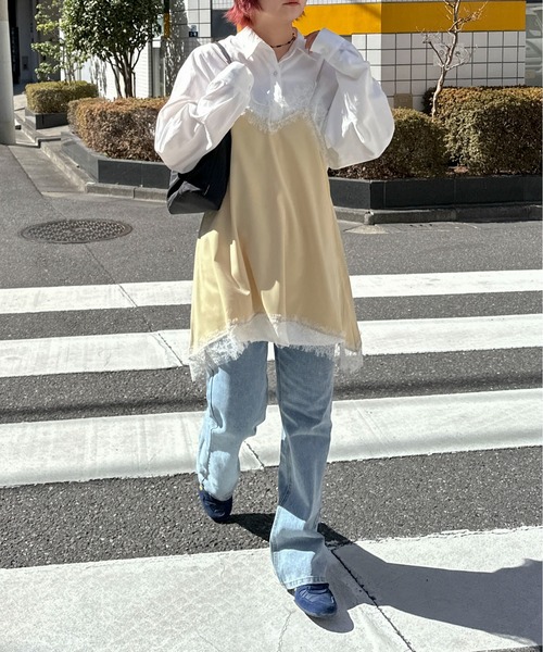 PILIT(ピリット)の「ランダムヘム サテンレースキャミソール(キャミソール・レディース・ベージュ/ブルー/アイボリー・MEDIUM)」の17枚目の写真