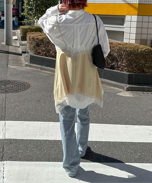 PILIT(ピリット)の「ランダムヘム サテンレースキャミソール(キャミソール・レディース・ベージュ/ブルー/アイボリー・MEDIUM)」の6枚目の写真