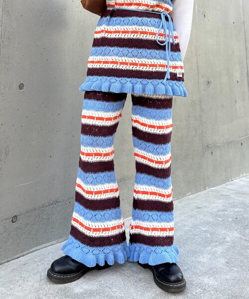 HELLO.SANFRANCISCO（ハローサンフランシスコ）の「【HELLO.SANFRANCISCO】透かし柄ボーダーニットパンツ（その他パンツ・レディース・レッド/サックスブルー・ONE SIZE）」の8枚目の写真