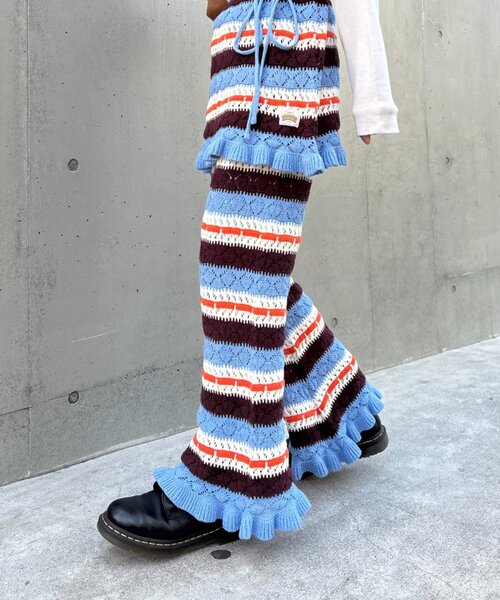 HELLO.SANFRANCISCO（ハローサンフランシスコ）の「【HELLO.SANFRANCISCO】透かし柄ボーダーニットパンツ（その他パンツ・レディース・レッド/サックスブルー・ONE SIZE）」の10枚目の写真