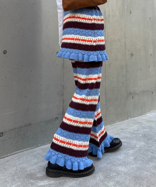 HELLO.SANFRANCISCO（ハローサンフランシスコ）の「【HELLO.SANFRANCISCO】透かし柄ボーダーニットパンツ（その他パンツ・レディース・レッド/サックスブルー・ONE SIZE）」の11枚目の写真