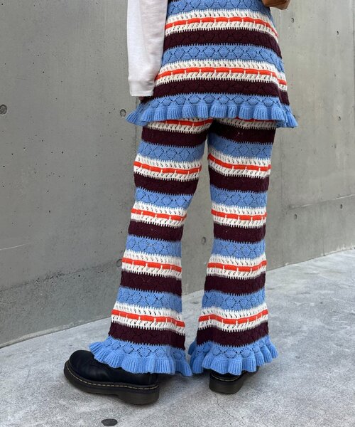 HELLO.SANFRANCISCO（ハローサンフランシスコ）の「【HELLO.SANFRANCISCO】透かし柄ボーダーニットパンツ（その他パンツ・レディース・レッド/サックスブルー・ONE SIZE）」の12枚目の写真