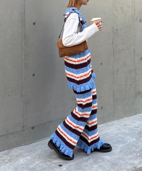 HELLO.SANFRANCISCO（ハローサンフランシスコ）の「【HELLO.SANFRANCISCO】透かし柄ボーダーニットパンツ（その他パンツ・レディース・レッド/サックスブルー・ONE SIZE）」の14枚目の写真
