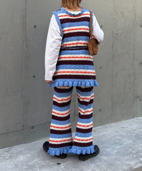 HELLO.SANFRANCISCO（ハローサンフランシスコ）の「【HELLO.SANFRANCISCO】透かし柄ボーダーニットパンツ（その他パンツ・レディース・レッド/サックスブルー・ONE SIZE）」の15枚目の写真