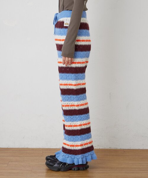 HELLO.SANFRANCISCO（ハローサンフランシスコ）の「【HELLO.SANFRANCISCO】透かし柄ボーダーニットパンツ（その他パンツ・レディース・レッド/サックスブルー・ONE SIZE）」の3枚目の写真