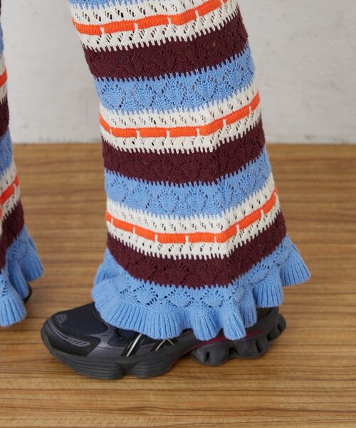 HELLO.SANFRANCISCO（ハローサンフランシスコ）の「【HELLO.SANFRANCISCO】透かし柄ボーダーニットパンツ（その他パンツ・レディース・レッド/サックスブルー・ONE SIZE）」の7枚目の写真